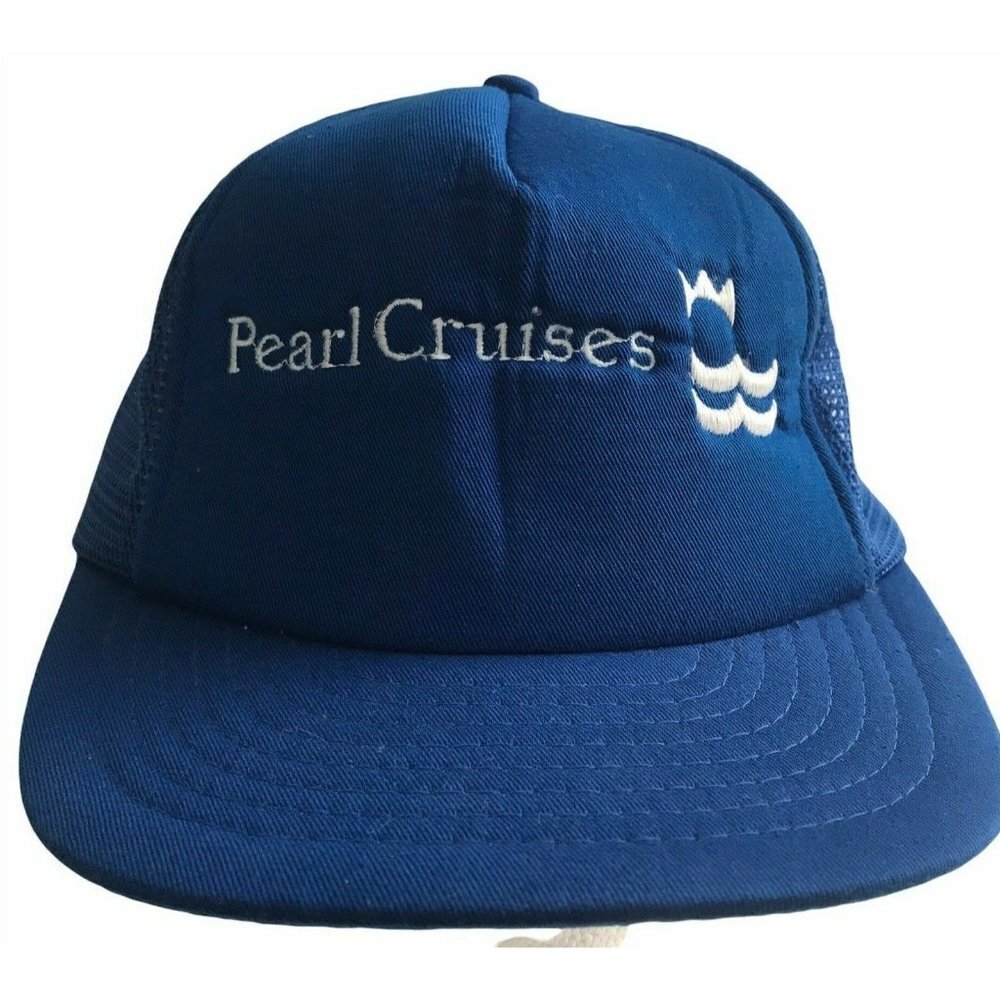 Vintage Pearl Cruises Trucker Hat Blue Mesh Back